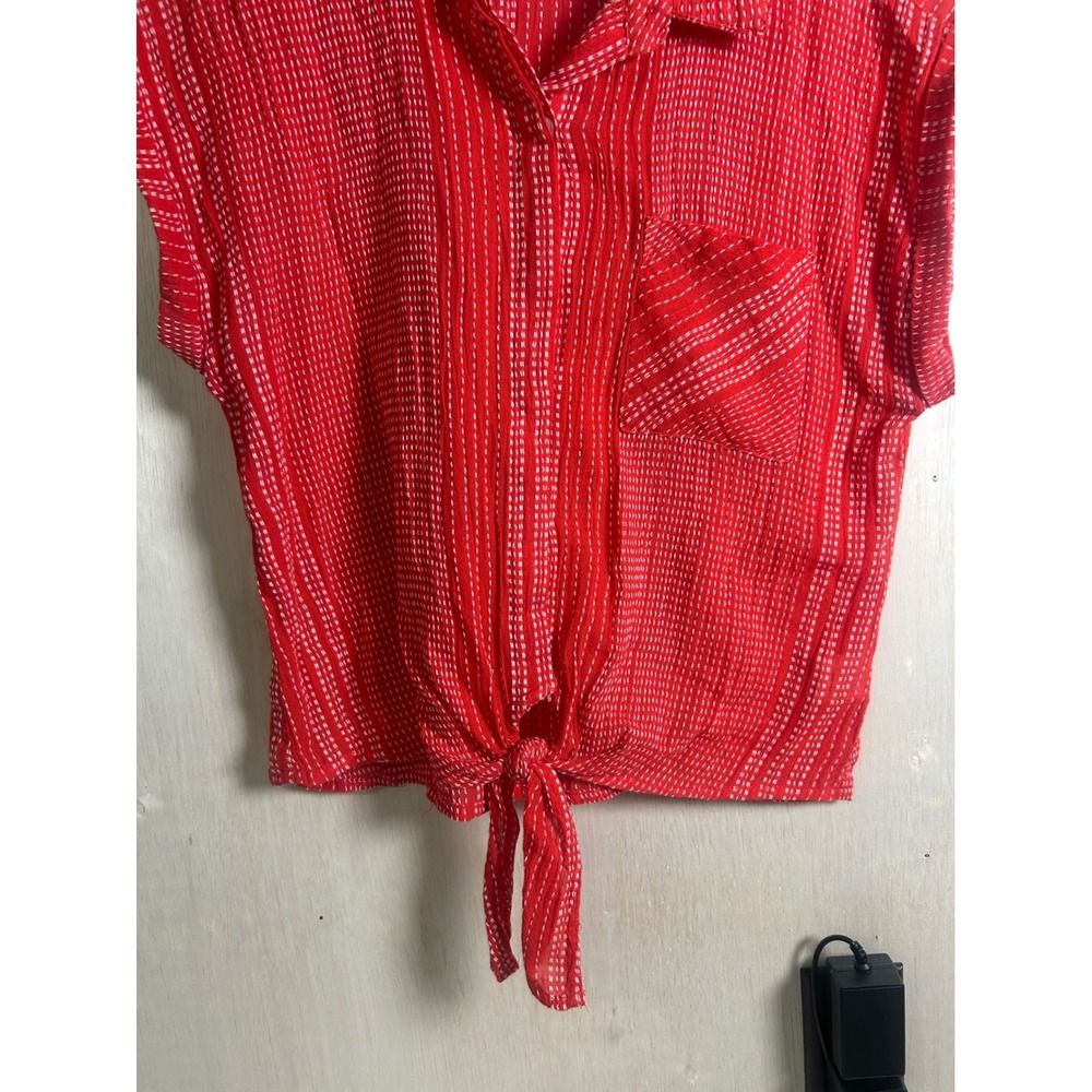 Harper Heritage Tie Front Shirt Womens Small Red Excellent Dash Stripe Boho Top - Picture 3 of 11